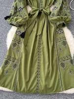 Vestido largo ceñido a la cintura con mangas abullonadas bordadas para primavera y otoño de estilo étnico bohemio para mujer A155 - details 4