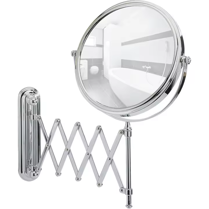 Wenko Telescc para Cosmetic Dee – Regulable en Altura, Superficie Espejo ø 19 cm Aumento 500%, Acero, 23 38 x 50 cm, Cromo - 1