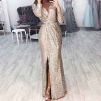 Elegante Vestido Brillante de Cuello en V Moda de Banquete de Noche Ligera de Alta Gama - details 2