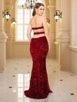Vestido de noche sin mangas con abertura y lentejuelas elásticas brillantes para fiesta, sin tirantes, hasta el suelo, sin espalda acolchada - details 3