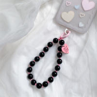 Pulsera coreana con cuentas de corazón de amor para mujer, pulsera colorida y dulce para teléfono, accesorios para iPhone, cordón colgante con cadena antipérdida - details 6