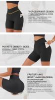 Pantalones cortos de Yoga para mujer, pantalones cortos de motociclista con cintura en V, mallas de Yoga para Fitness, cintura cruzada con bolsillo, pantalones cortos deportivos de Yoga para mujer - details 8