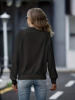 Chaqueta De Cuello Bandeo Para Mujer Con Cierre De Cremallera Y Estilo Deportivo Color Sólido Sudadera Suelta De Invierno - details 9