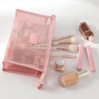 Bolsa de maquillaje de mano de malla portátil informal, bolsa de aseo de almacenamiento con cremallera ligera, estuches de cosméticos cuadrados de gran capacidad para exteriores - details 14