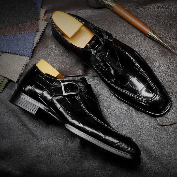 Nuevos zapatos de cuero, zapatos Monk para hombre, zapatos de cabeza cuadrada - 1