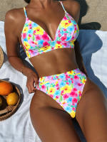 Conjunto de Bikini con estampado Floral para mujer, traje de baño con cuello de pico y cuello Halter, cintura alta, 2024 - details 0