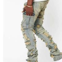 Topshow, artículos en forma de trompeta rasgados de mezclilla italiana, jeans apilados Deming para hombres - details 3
