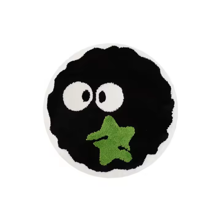 Alfombra de briquetas negras de dibujos animados, alfombra redonda peluda de felpa suave para salón, alfombra antideslizante para mesa de centro, alfombrilla para silla de juegos, decoración del hogar - 1
