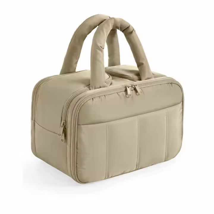 Bolsa de maquillaje ligera de gran capacidad, contenedor de cosméticos portátil hinchado con asa, bolsa de lavado multifuncional, artículos de tocador - 1
