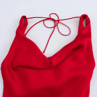 TRAFZA 2025, novedad de verano para mujer, Vestidos largos ajustados con textura de seda de color liso, vestido de noche elegante con cordones en la espalda para mujer - details 3