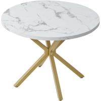 Mesa de Comedor Redonda con Tapa Moderna con Efecto Mármol, Mesa de Comedor de Cocina con Cuatro Patas de Metal, para Comedor, Sala de Estar,Blanco+GDL - details 6
