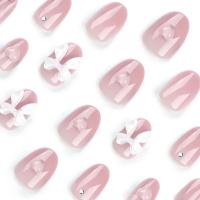 24pcs Uñas Postizas Almendro Rosa Y Nude Para Mujeres Y Niñas Decoración De Uñas Con Lazo Falso De Resina Artículos De Manicura - details 2