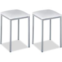 Dos taburetes de cocina modelo cuadrado de polipiel blanca con estructura de metal blanco, altura del asiento: 45 cm - details 0