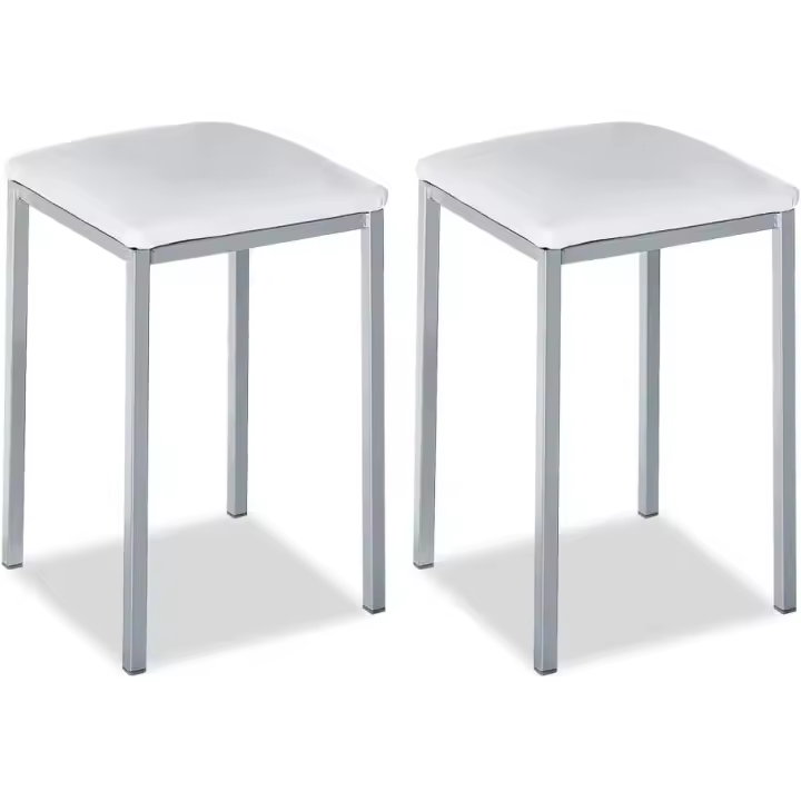 Dos taburetes de cocina modelo cuadrado de polipiel blanca con estructura de metal blanco, altura del asiento: 45 cm - 1