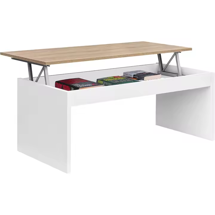 Mesa de Centro elevable, mesita Mueble Salon Comedor, Blanco Brillo, Medidas: 102 cm (Ancho) x 43/52 cm de (Alto) x 50 cm (Fondo) - 1
