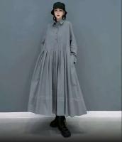 Primavera/Verano para cuello sólido manga Panel plisado vestidos largos vestido femenino ropa de mujer bata de calle - details 2