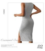 Productos transfronterizos para primavera y verano, vestido de tela con rayas abiertas, falda cosida a la cadera con tirantes lisos de - details 2