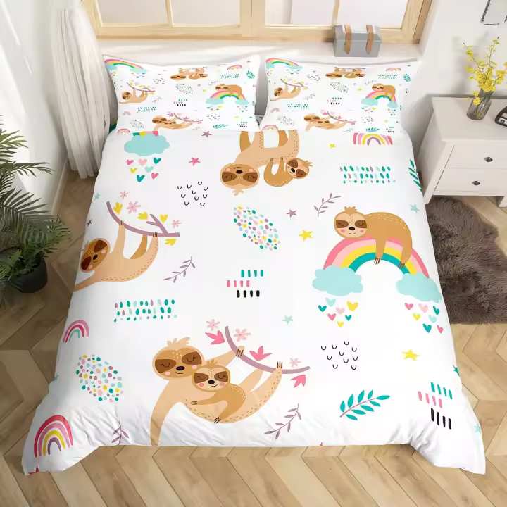 Funda de Edredón de Dibujos Animados de Elefante Kawaii Cubierta de Colcha de Poliéster para Dormitorio de Niños Decoración de Habitación de Lluvia de Arcoíris - 1