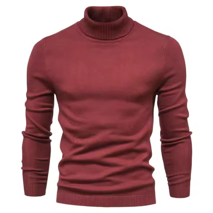 Jersey informal de manga larga para hombre, cuello alto con cuello redondo, tejido liso de punto de color sólido, teñido de otoño e invierno, 2023 - 1