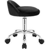 Silla de Oficina de Cuero Sintético Silla de Escritorio sin Brazos Taburete Giratorio para Sala de Masaje SPA Taburete de Tocador Blanco - details 22