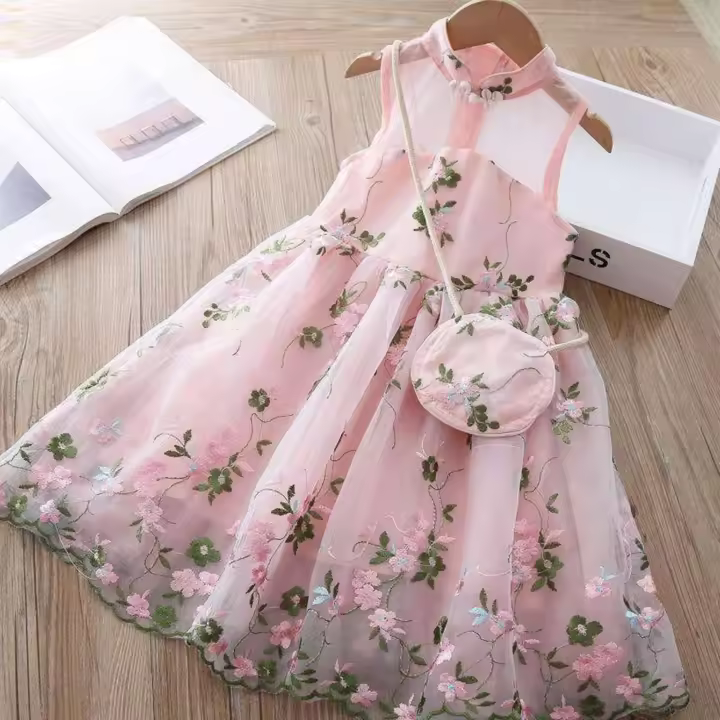 Vestido de Princesa con Bordado de Flor para Niñas en Edad de 2-7 Años Ideal para Fiestas de Boda - 1