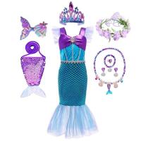 AmyStylish Niñas Princesa Sirena Ariel Cosplay Halloween Fiesta de Cumpleaños Verano Playa Vacaciones Vestido - details 15