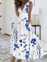 Vestidos largos estampados ral para mujer, vestido con cuello en V sin mangas, vestido A-e para fiesta, graduación, Club, Vestidos de noche elegantes para mujer - details 0