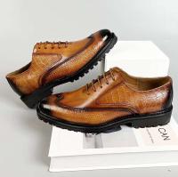 Hombres de cuero marrón de moda, zapatos de hombre transpirables de piel de vaca de capa superior, nuevo estilo cómodo, zapatos de patrón sólido de moda - details 15