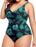 Traje de baño de una pieza de talla grande para mujer Traje de baño con volantes y pliegues delanteros - details 1