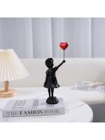 Estantería de estatua de resina con escultura de niña con globos artísticos - details 2