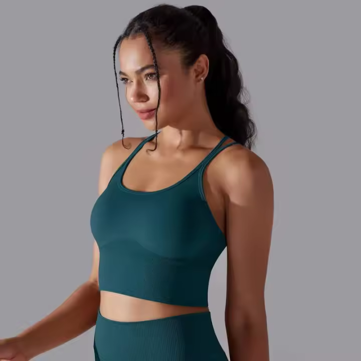 Sujetador de yoga sin costuras para mujer, sujetador deportivo cruzado de alto impacto, a prueba de golpes, top corto, transpirable, antisudor - 1