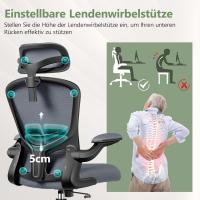 Silla de oficina ergonómica, silla de ordenador, soporte lumbar ajustable, reposacabezas 3D y reposabrazos plegables, respaldo de malla transpirable, 300 lbs (gris oscuro) - details 2