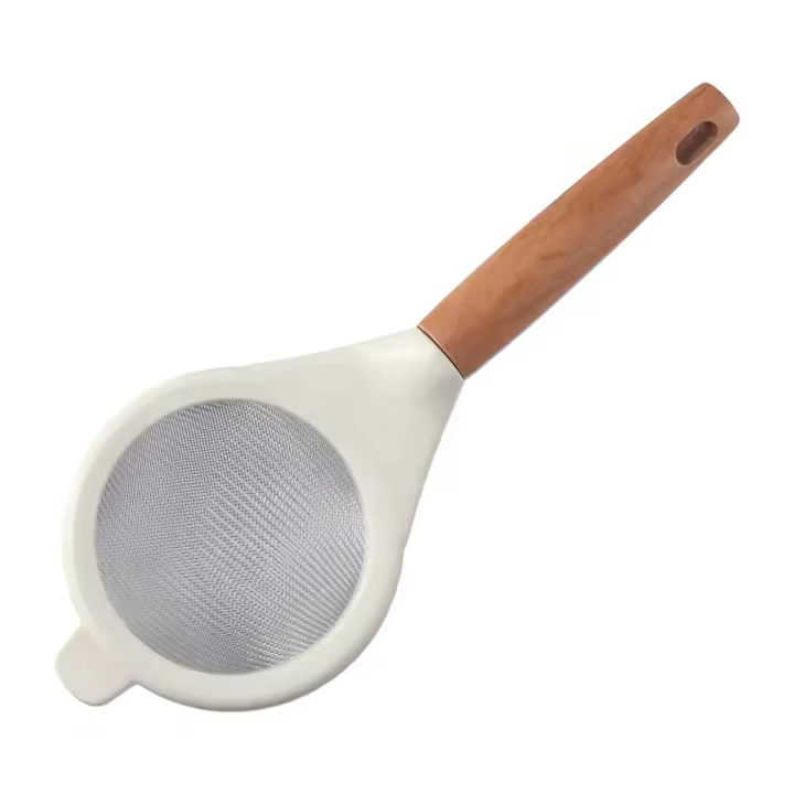 Colador de malla fina de acero inoxidable con mango de madera caliente para la eliminación de alimentos, colador de cocina - 1