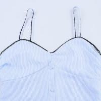 Vestido Midi Casual a Rayas de Verano 2025 Estilo Europeo Americano Manga de Spaghetti Sin Mangas Romántico Azul - details 1