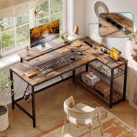 Escritorio en Forma de L con Tomas de Corriente y Luces LED, Escritorio Esquinero con Estantes, Reversible para Ordenador para el Hogar, Oficina, Dormitorio, Espacio Pequeño, 106,5 cm - details 54