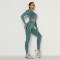 conjunto de yoga para mujer sin costuras ropa deportiva de gimnasio con manga larga sujetador de alto cinturón leggings de gimnasio traje deportivo - details 26