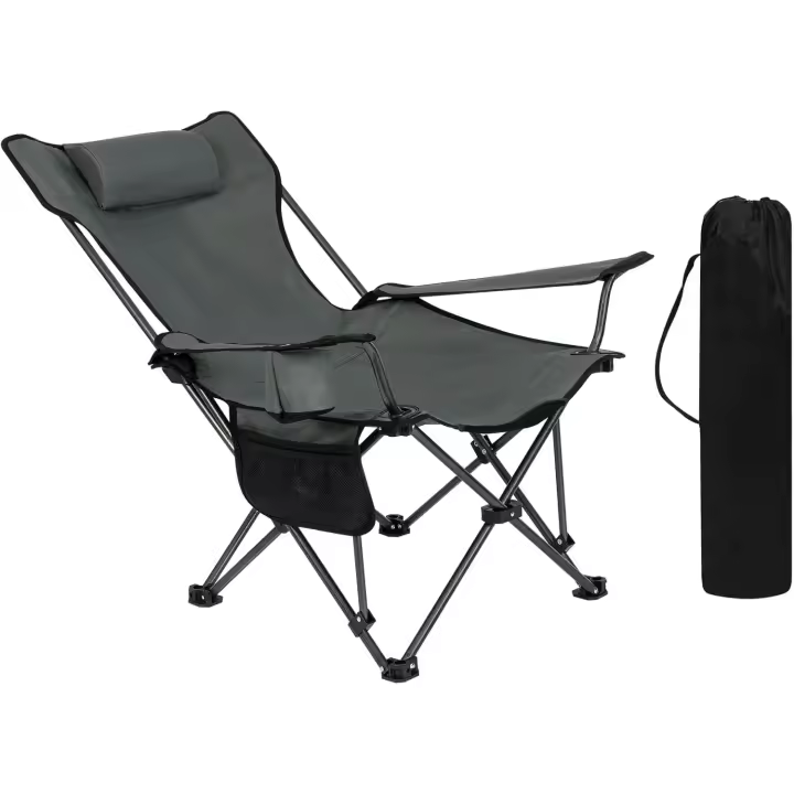 Plegable y Portátil, Acampada Ligera con Portavasos, Reposacabezas y Bolsas, Estructura Metálica para Soportar 150 kg, - 1