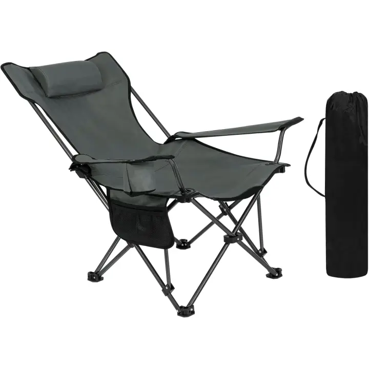 Plegable y Portátil, Acampada Ligera con Portavasos, Reposacabezas y Bolsas, Estructura Metálica para Soportar 150 kg, - 1