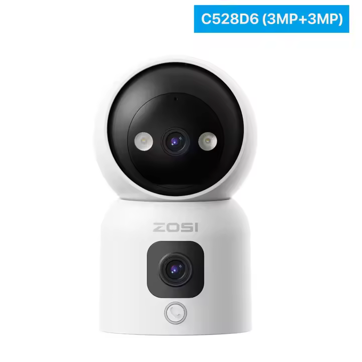 ZOSI Cámara Vigilancia WiFi Interior con Doble Lente y 1,44'' Monitor 2,4G/5G WiFi Lente Pan y Tilt + Lente Fija Seguimiento de Persona Videollamada con Gesto C528 - 1