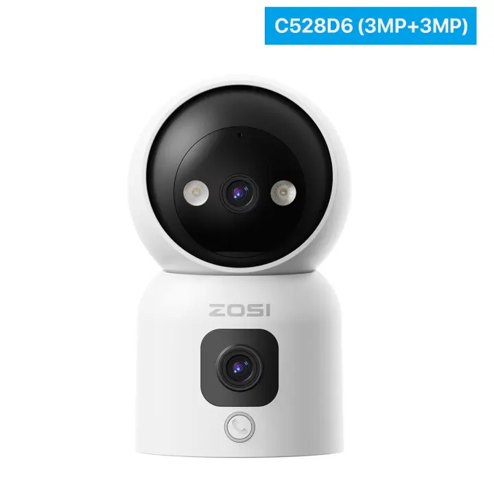 ZOSI Cámara Vigilancia WiFi Interior con Doble Lente y 1,44'' Monitor 2,4G/5G WiFi Lente Pan y Tilt + Lente Fija Seguimiento de Persona Videollamada con Gesto C528 - 1