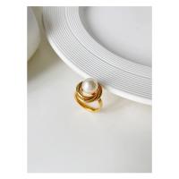Anillo elegante de perlas de imitación envueltas en alambre de acero inoxidable para mujer, anillos clásicos chapados en Pvd en oro, resistentes al agua, regalos de cumpleaños - details 0