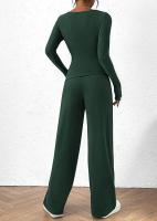 Conjunto de otoño Camiseta asimétrica de manga larga Pantalones de pierna ancha Traje informal Chándal - details 43