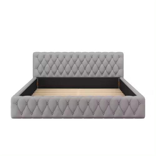 Cama tapizada Cama doble juvenil 140 x 200 cm, fabricada en terciopelo agradable para la piel, gris (Sin colchón) - 1