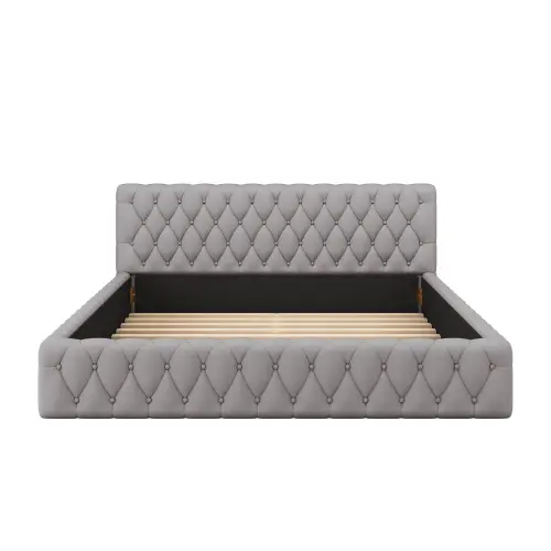 Cama tapizada Cama doble juvenil 140 x 200 cm, fabricada en terciopelo agradable para la piel, gris (Sin colchón) - 1