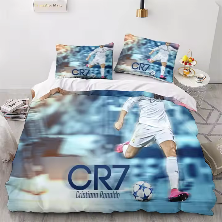 Funda de Edredón 3D Ronaldo Funda de Cama Suave de Microfibra para Niños Tamaño Rey - 1