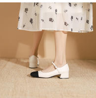 Zapatos de tacón grueso con boca baja y punta cuadrada Xiaoxiangfeng - details 12