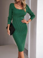 Vestido de punto acanalado para mujer, suéter ajustado con aberturas, elegante, de manga larga, otoño e invierno, 2023 - details 23