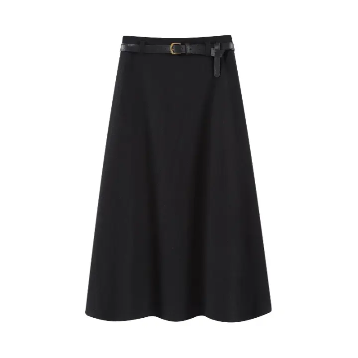 Seulish vintage faldas de lana gruesas para mujer Otoño Invierno nuevo color sólido casual cintura alta A-line faldas de mujer - 1