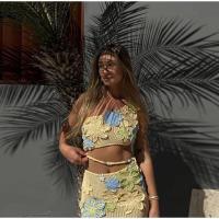 OUWU-Conjunto de falda larga de punto para mujer, top de bikini bordado floral, falda de cintura, elegante vestido de playa de verano - details 10