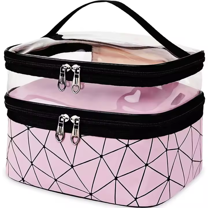 Bolsa de maquillaje de doble capa, estuche de viaje para cosméticos, organizador de maquillaje, bolsa de aseo - 1